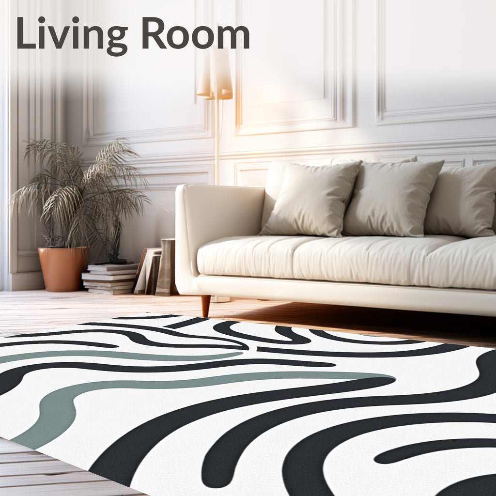 Abstract Wavy Dark Teal Pattern Rug