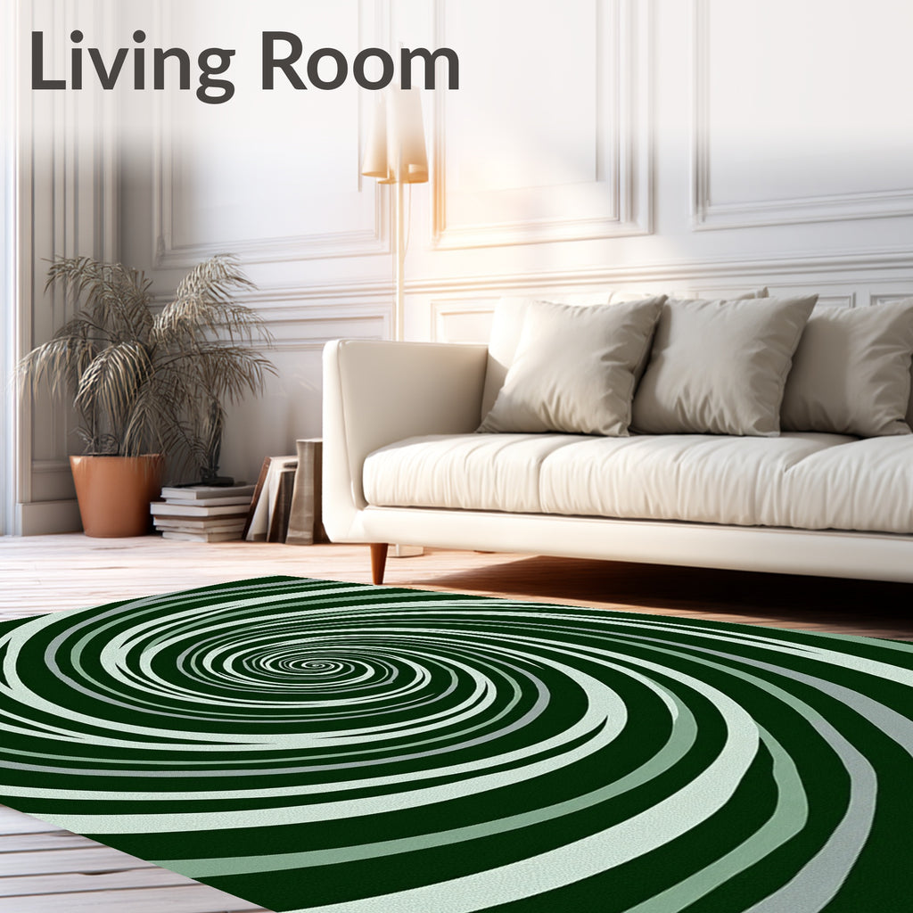 Green White Swirl Optical Rug