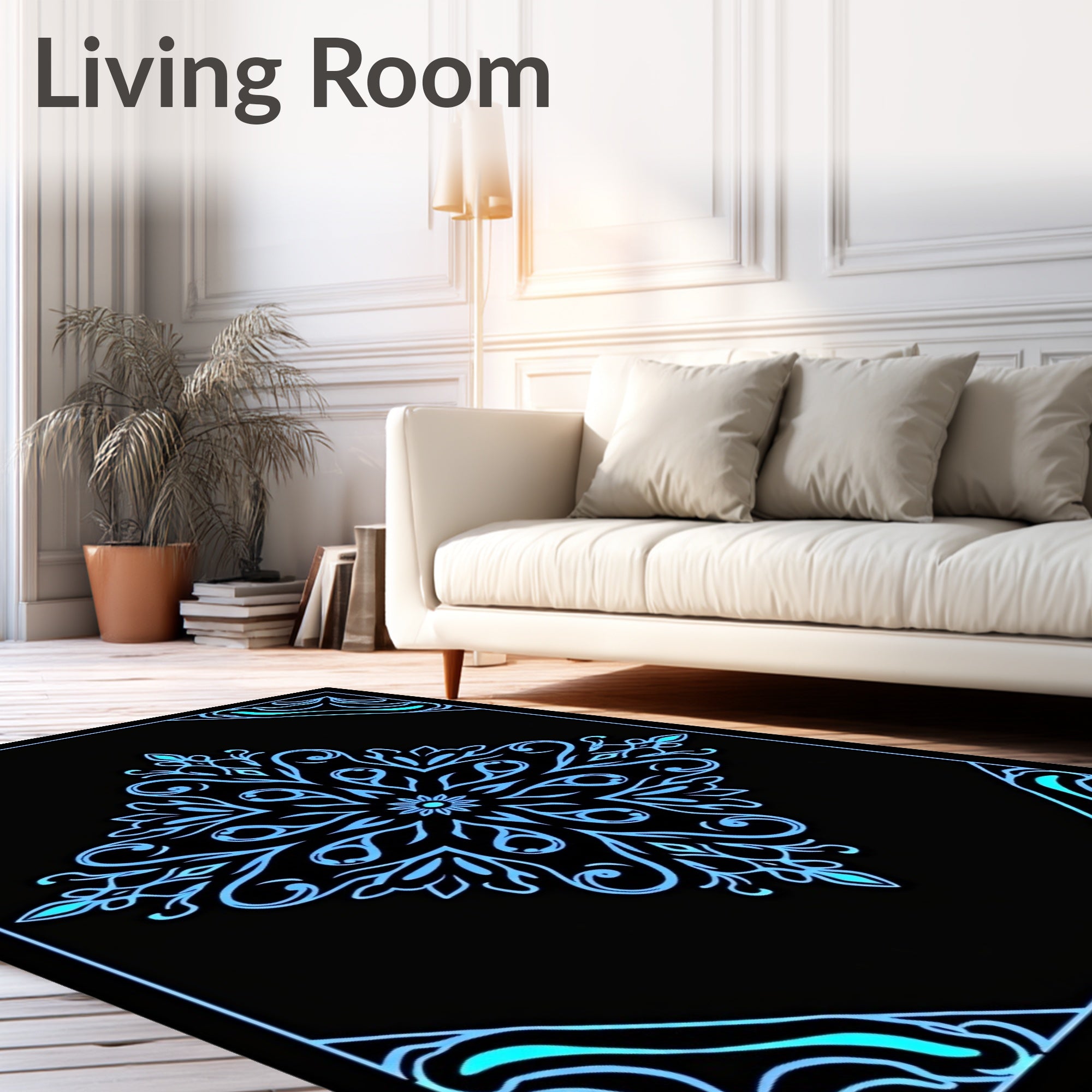 Luminous Blue Floral Mandala Design Rug