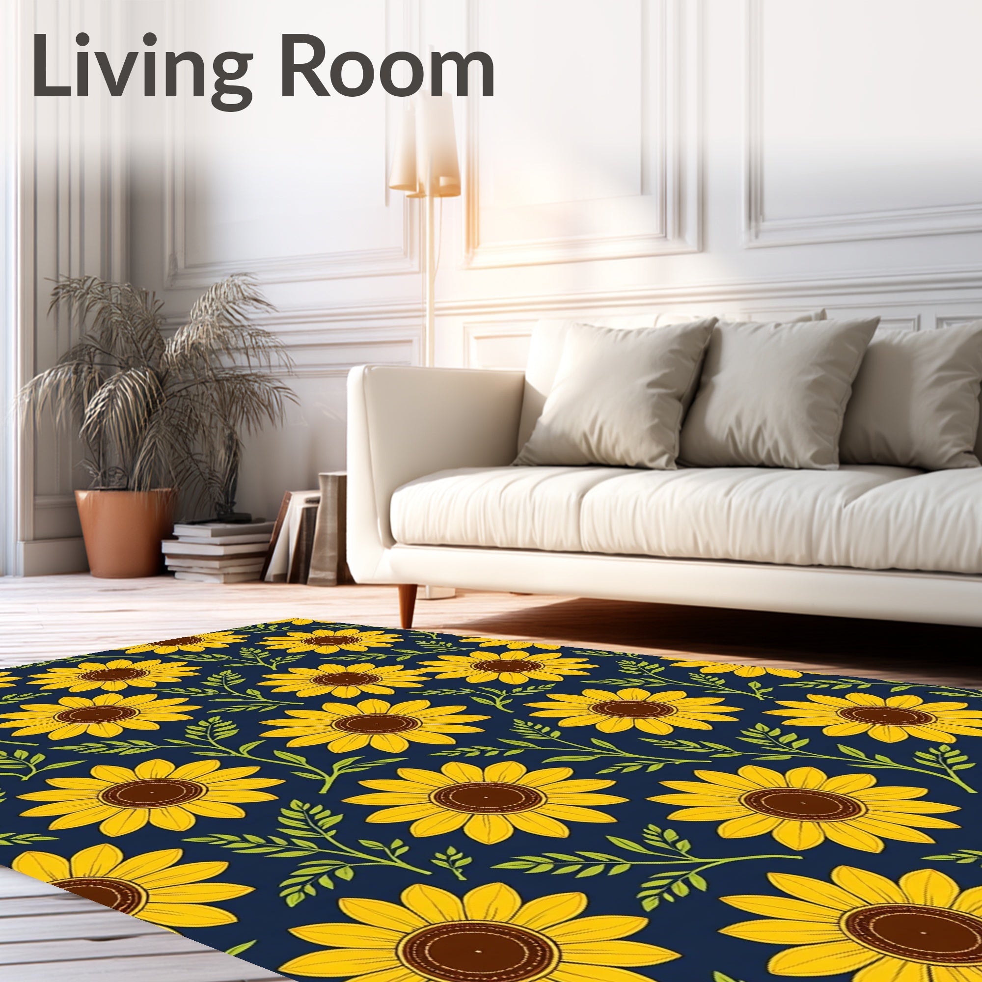 Bold Yellow Sunflower Pattern Rug