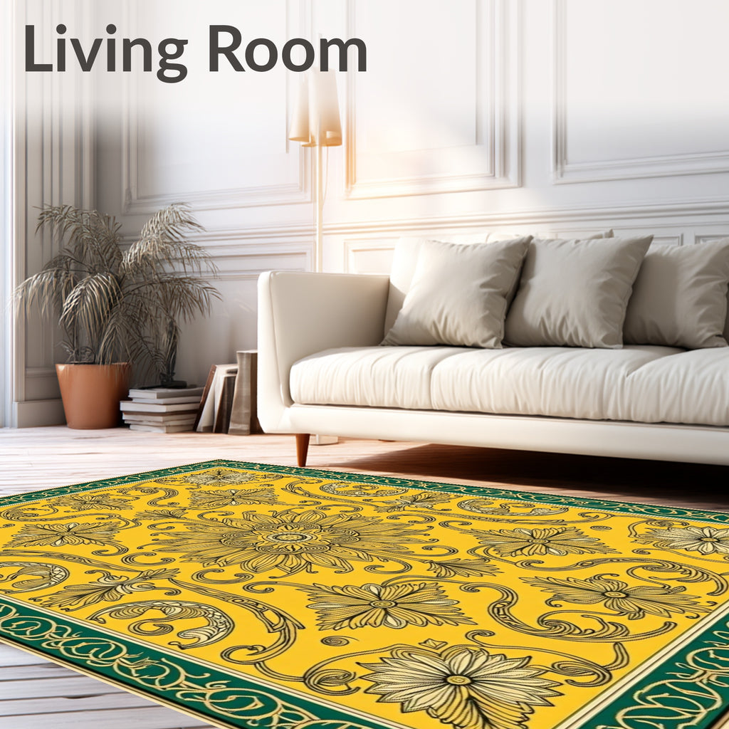 Golden Floral Swirls Pattern Rug