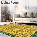 Golden Floral Swirls Pattern Rug