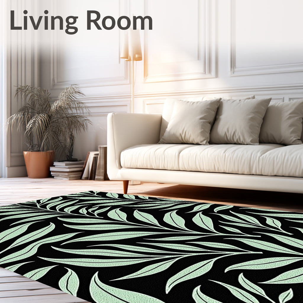 Light Green Leaf Patterned Rug