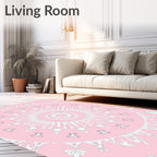 Pink White Floral Mandala Patterned Rug