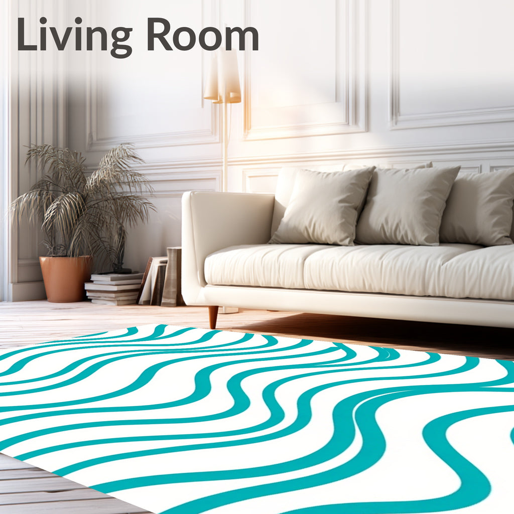 Teal Wave Abstract Pattern Rug