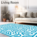 Blue Geometric Circuit Board Pattern Rug