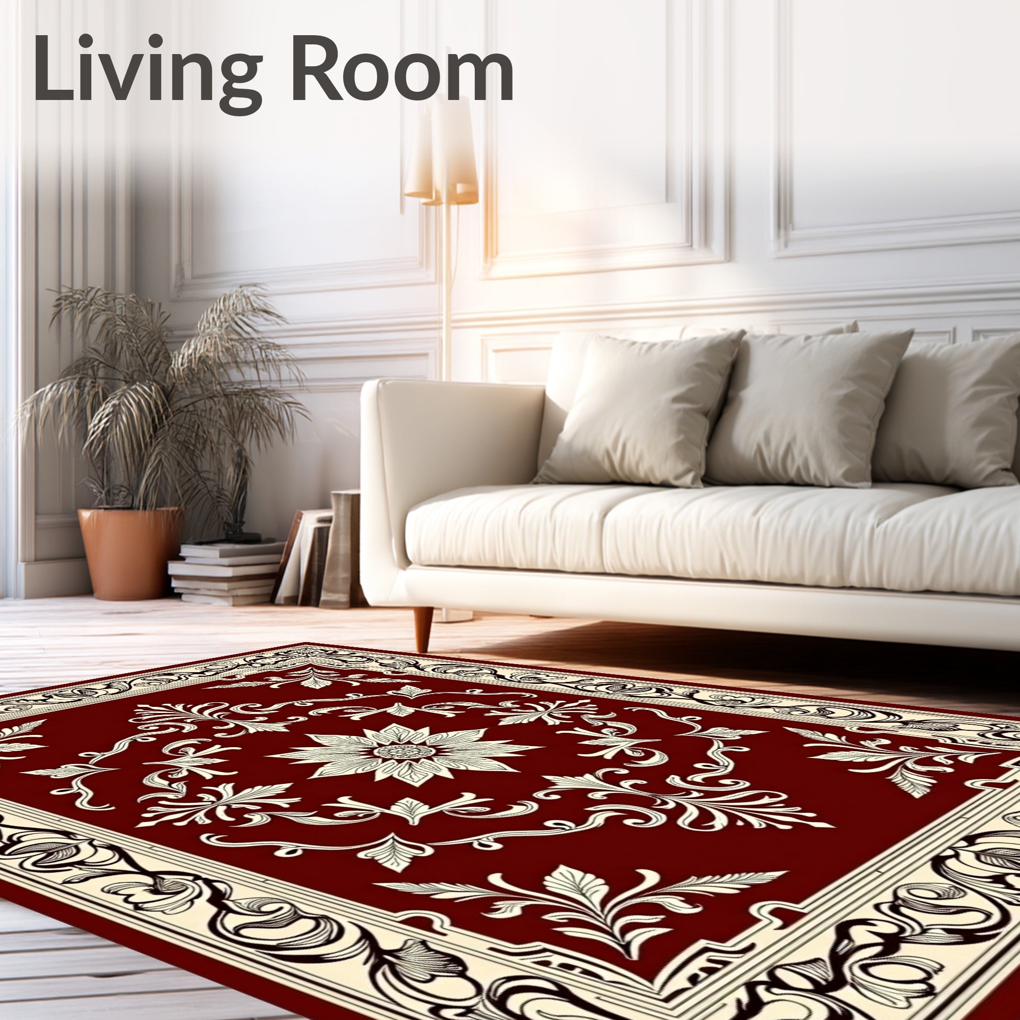 Ornate Floral Patterned Burgundy Rug