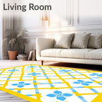 Sunny Yellow Blue Floral Lattice Pattern Rug