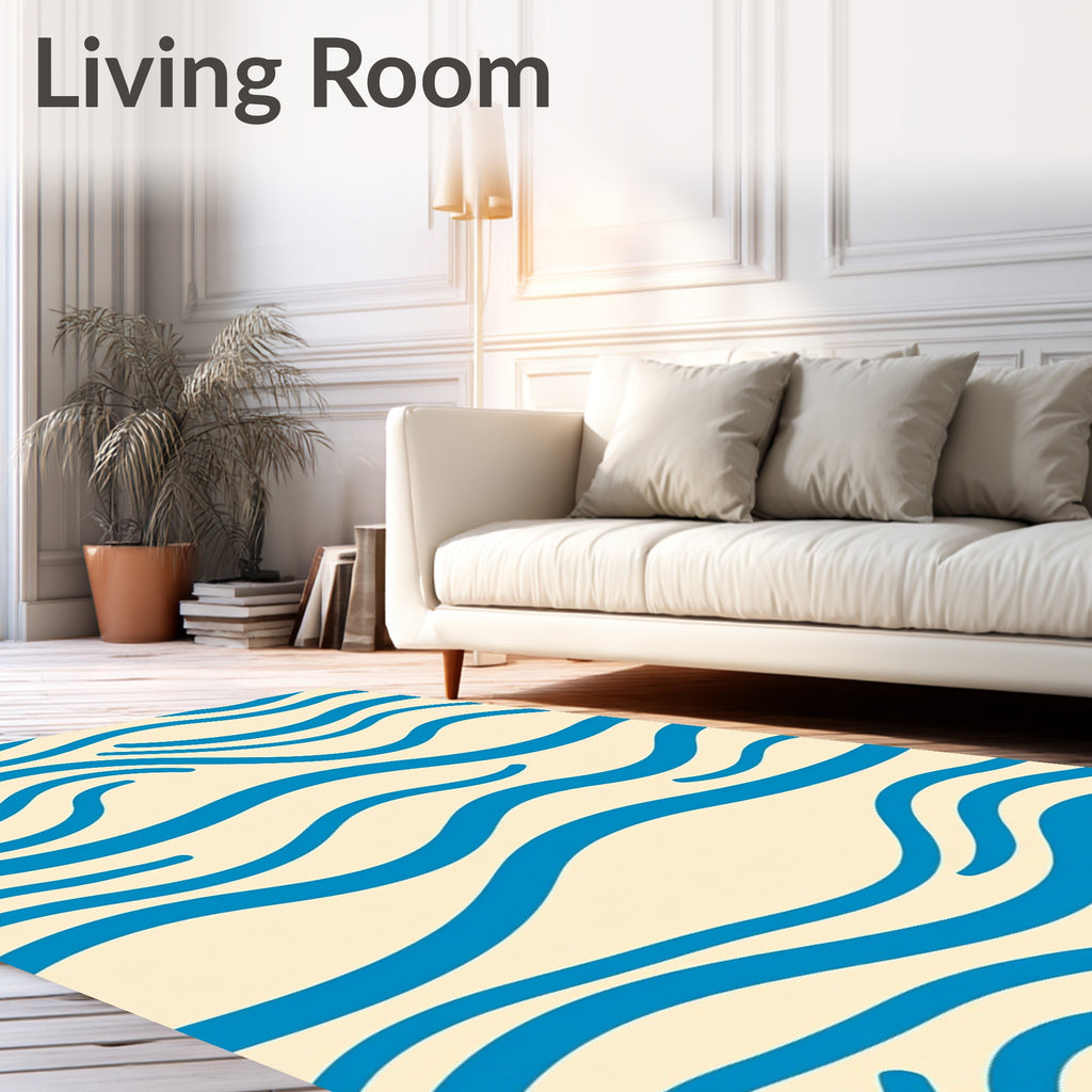 Abstract Blue Flowing Waves Design Rug