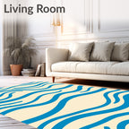 Abstract Blue Flowing Waves Design Rug