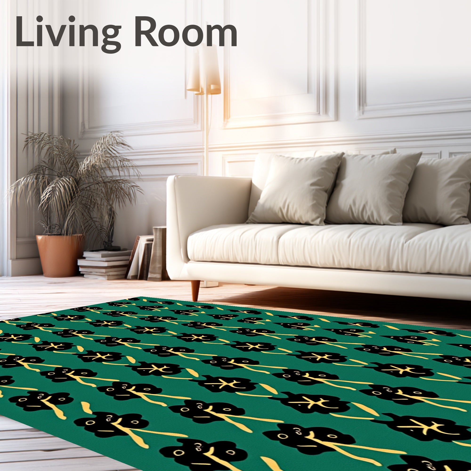 Groovy Black Abstract Floral Pattern Rug