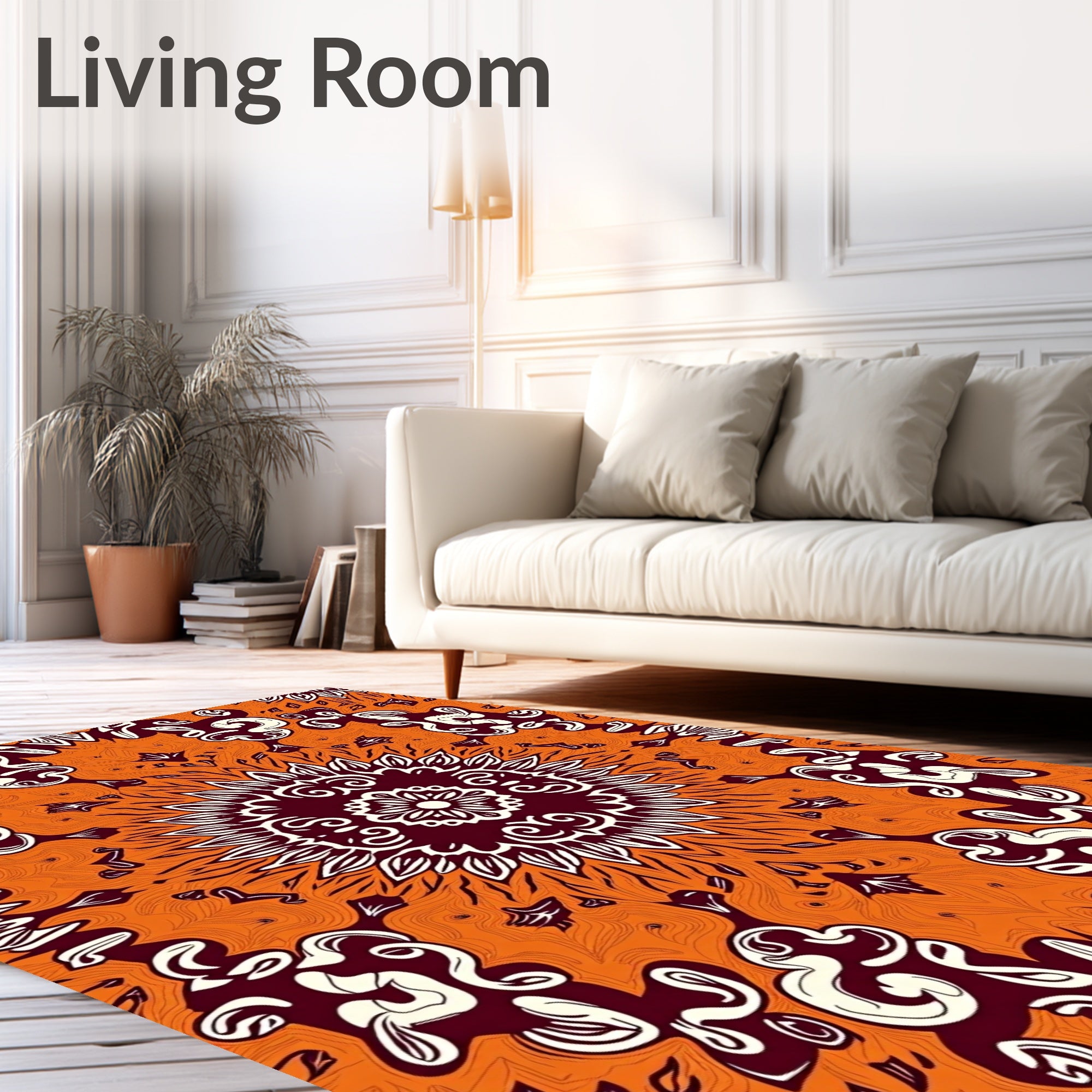 Bold Intricate Orange Floral Mandalas Rug
