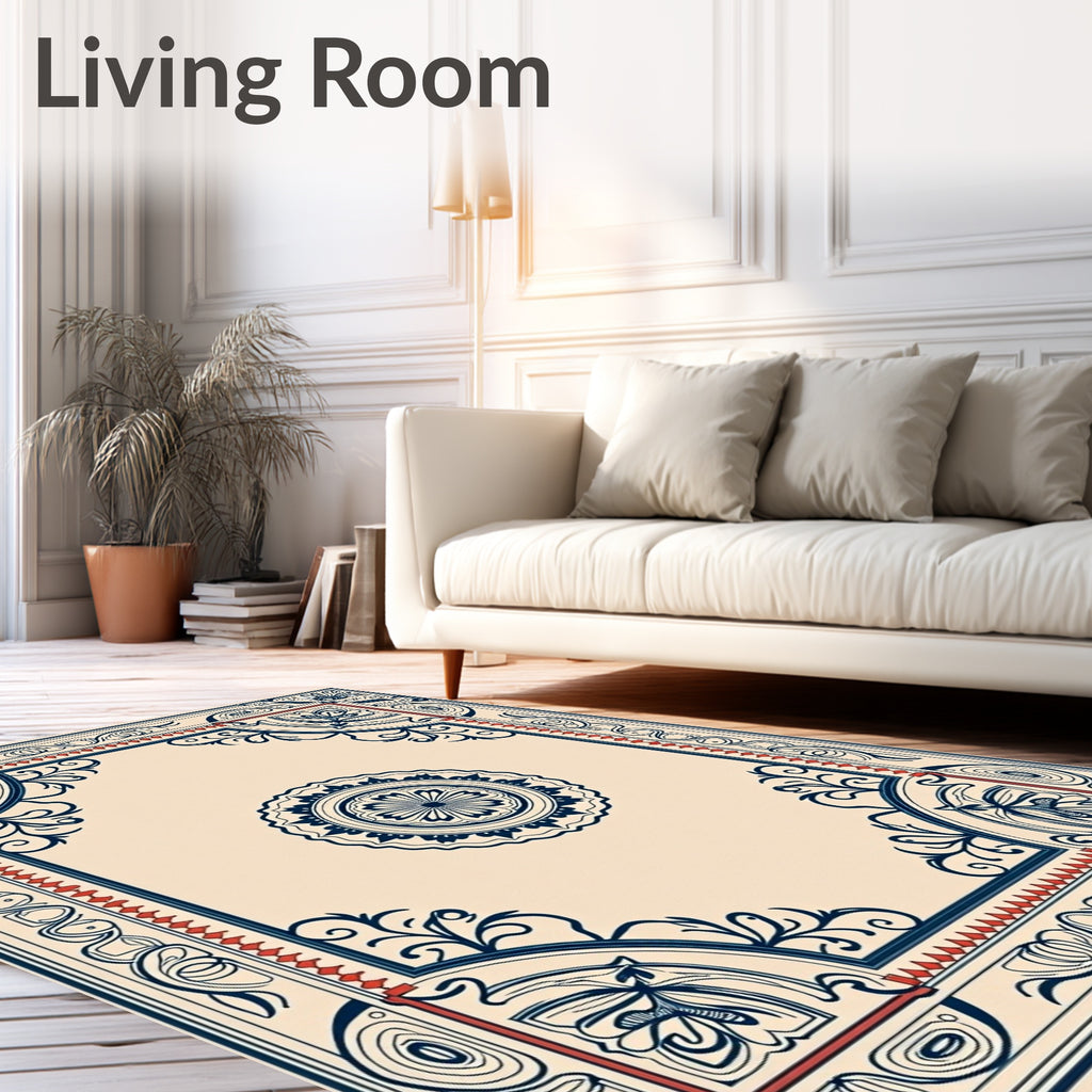 Ornate Floral Medallion Border Design Rug