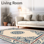 Ornate Floral Medallion Border Design Rug