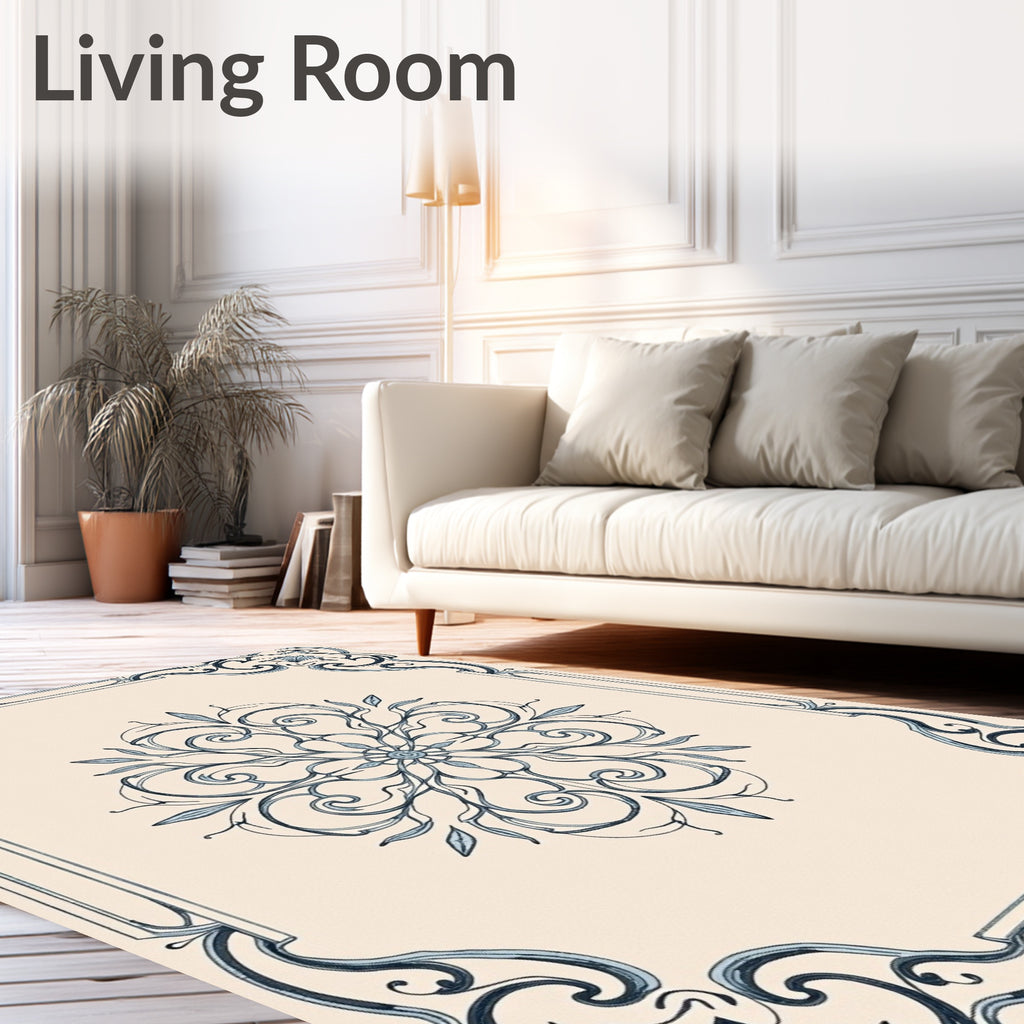 Art Nouveau Floral Mandala Scroll Pattern Rug