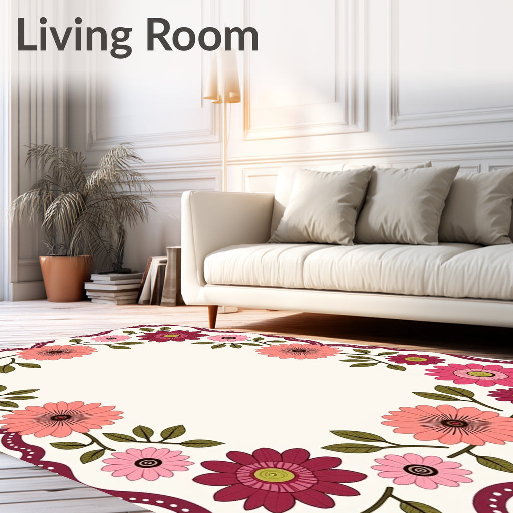Whimsical Flowers With Pretty Border Design Rug