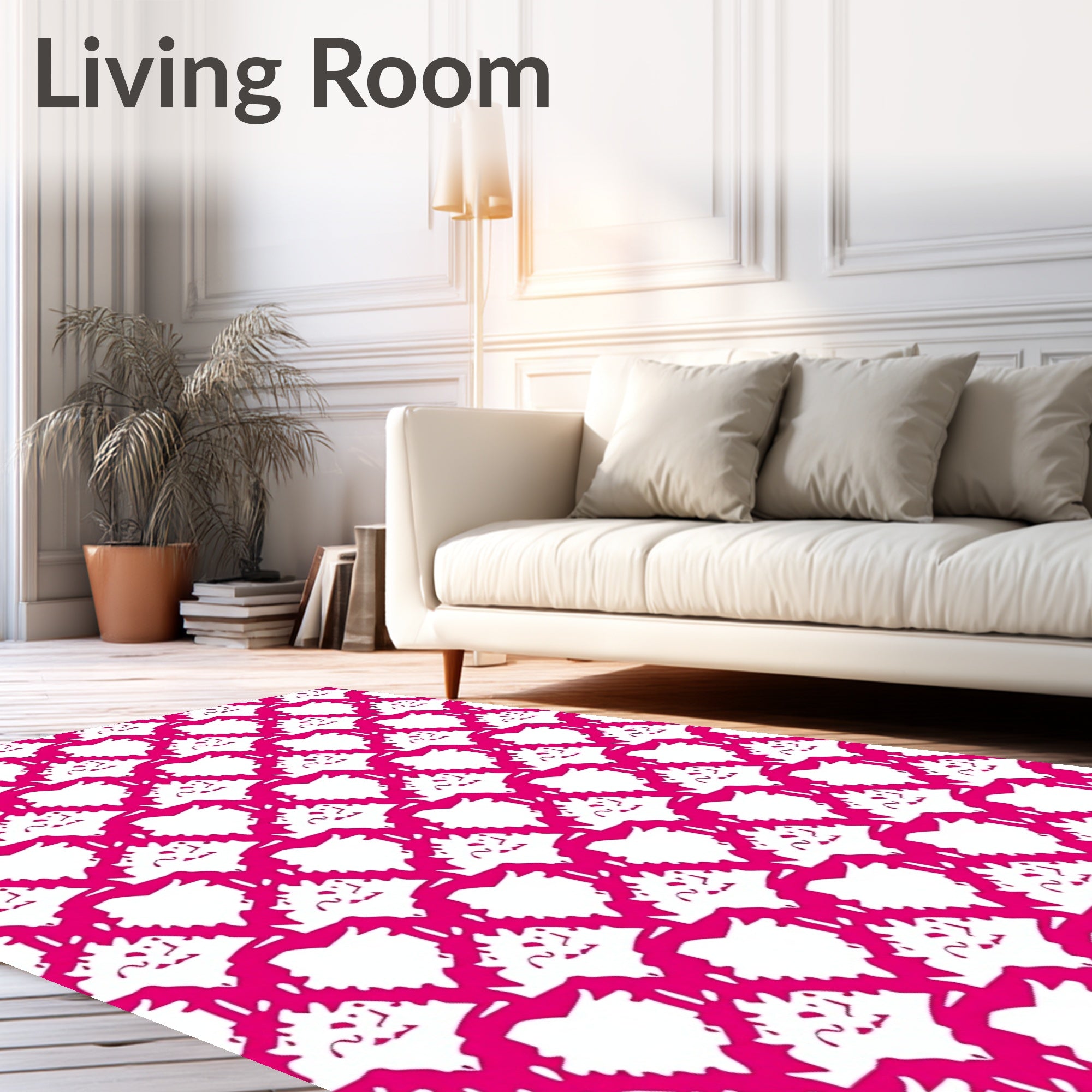 Pink Heart Patterned Graphic Design Rug
