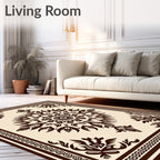 Dark Brown Floral Medallion Cream Rug