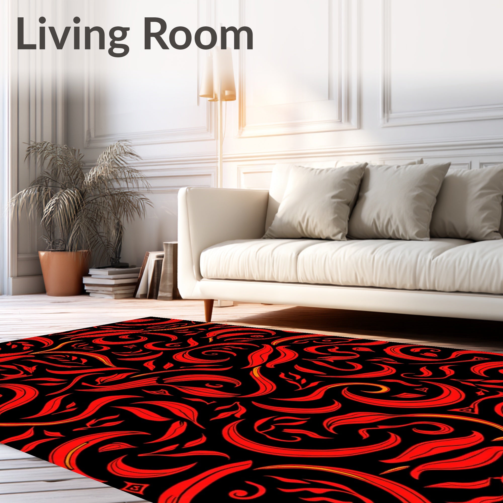 Red Swirl Leaf Pattern Rug