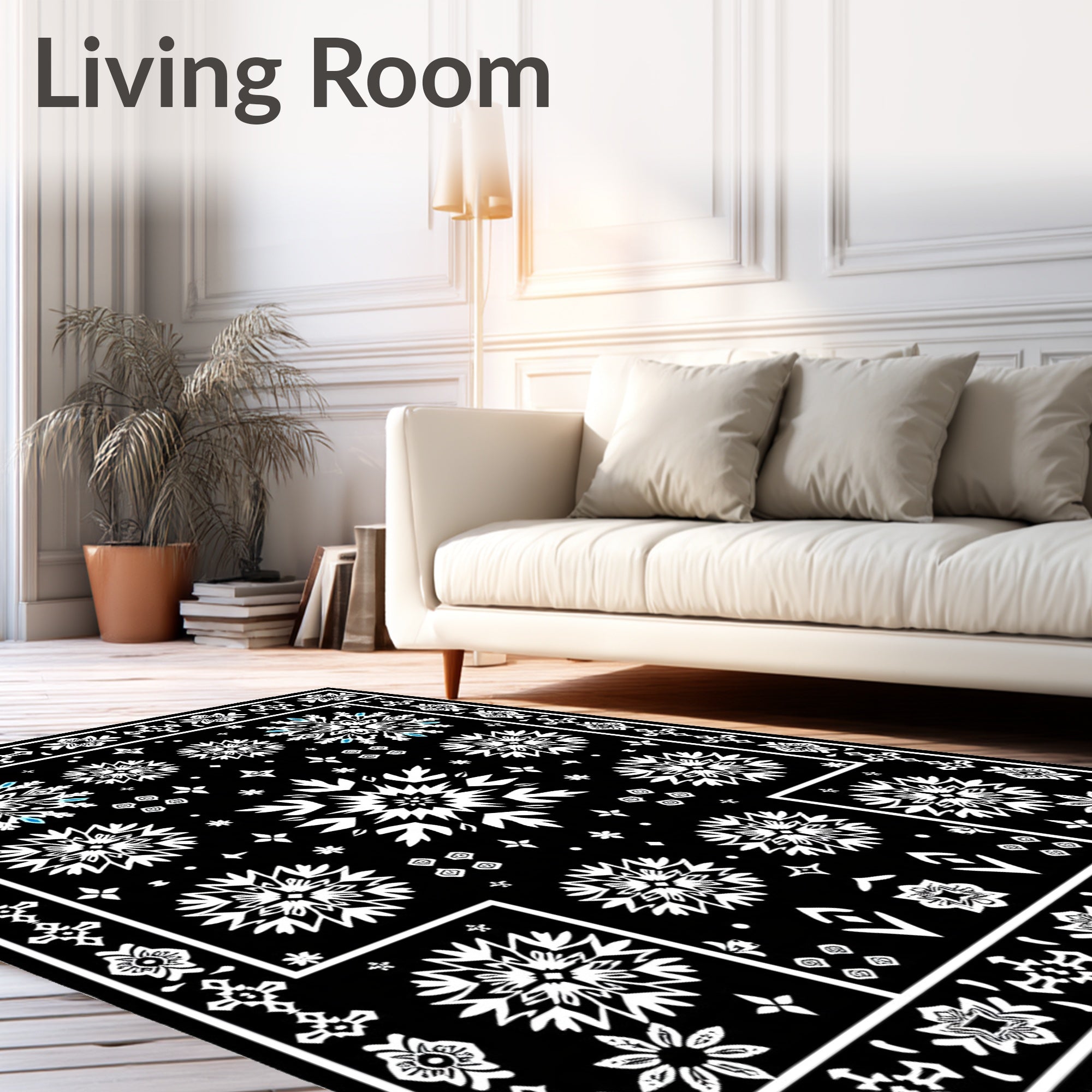 Monochromatic Snowflake Starburst Medallion Rug