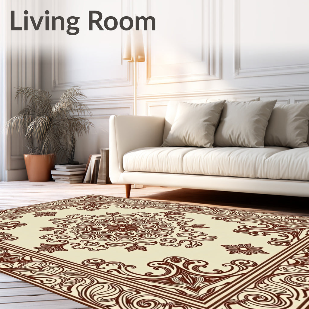 Elegant Floral Swirl And Border Design Rug