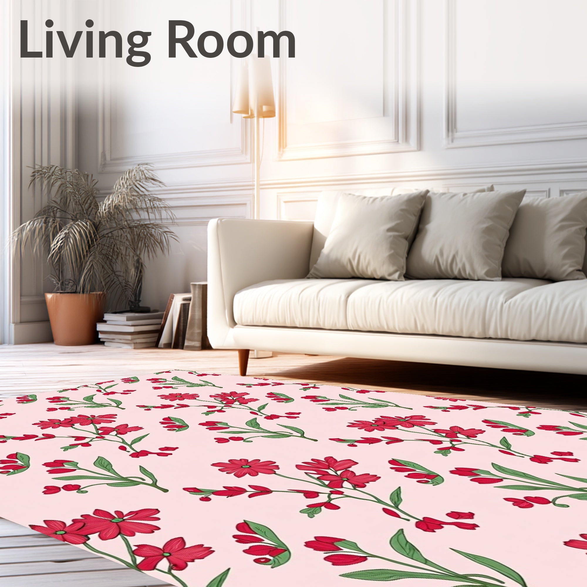 Red Floral Branches On Pink Background Rug