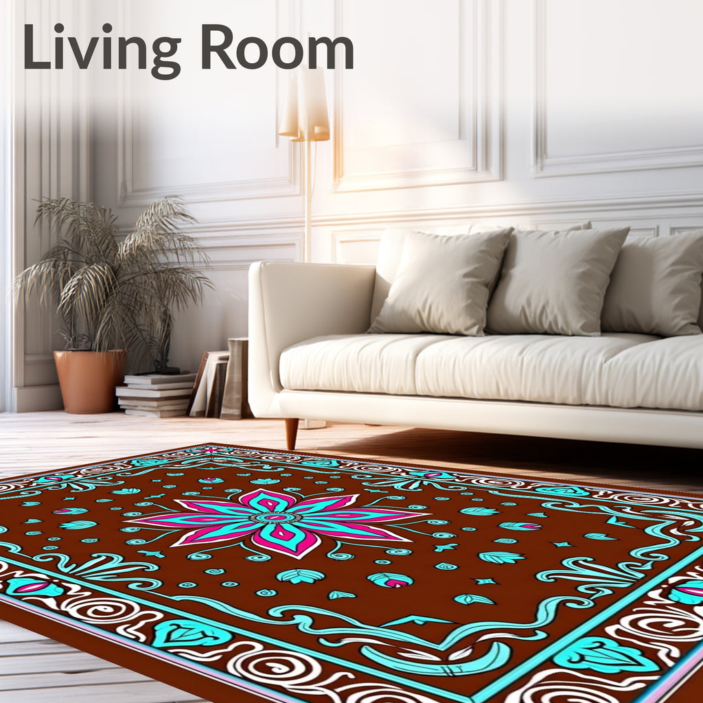 Bold Floral Medallion With Geometric Border Rug
