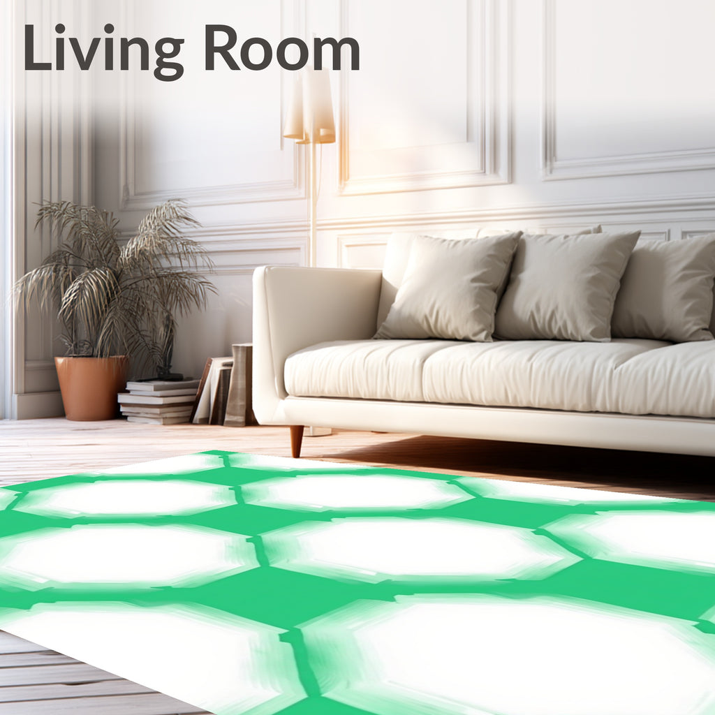 Green White Geometric Hexagon Pattern Rug