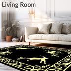 Golden Deer In Ornate Black Frame Rug