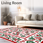 Festive Red Green Christmas Snowman Border Rug