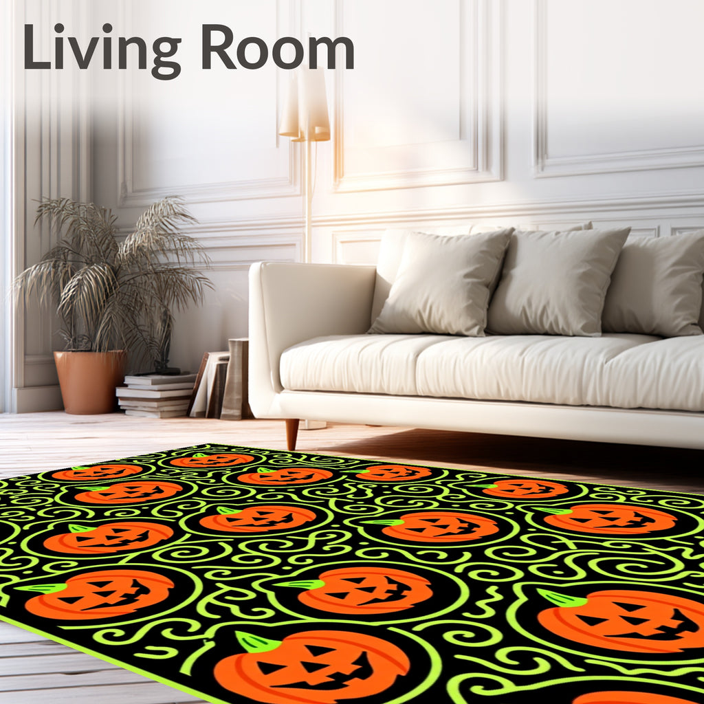 Orange Jack O Lantern Swirl Accent Rug