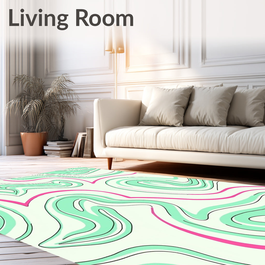 Abstract Pink Green Swirl Pattern Rug