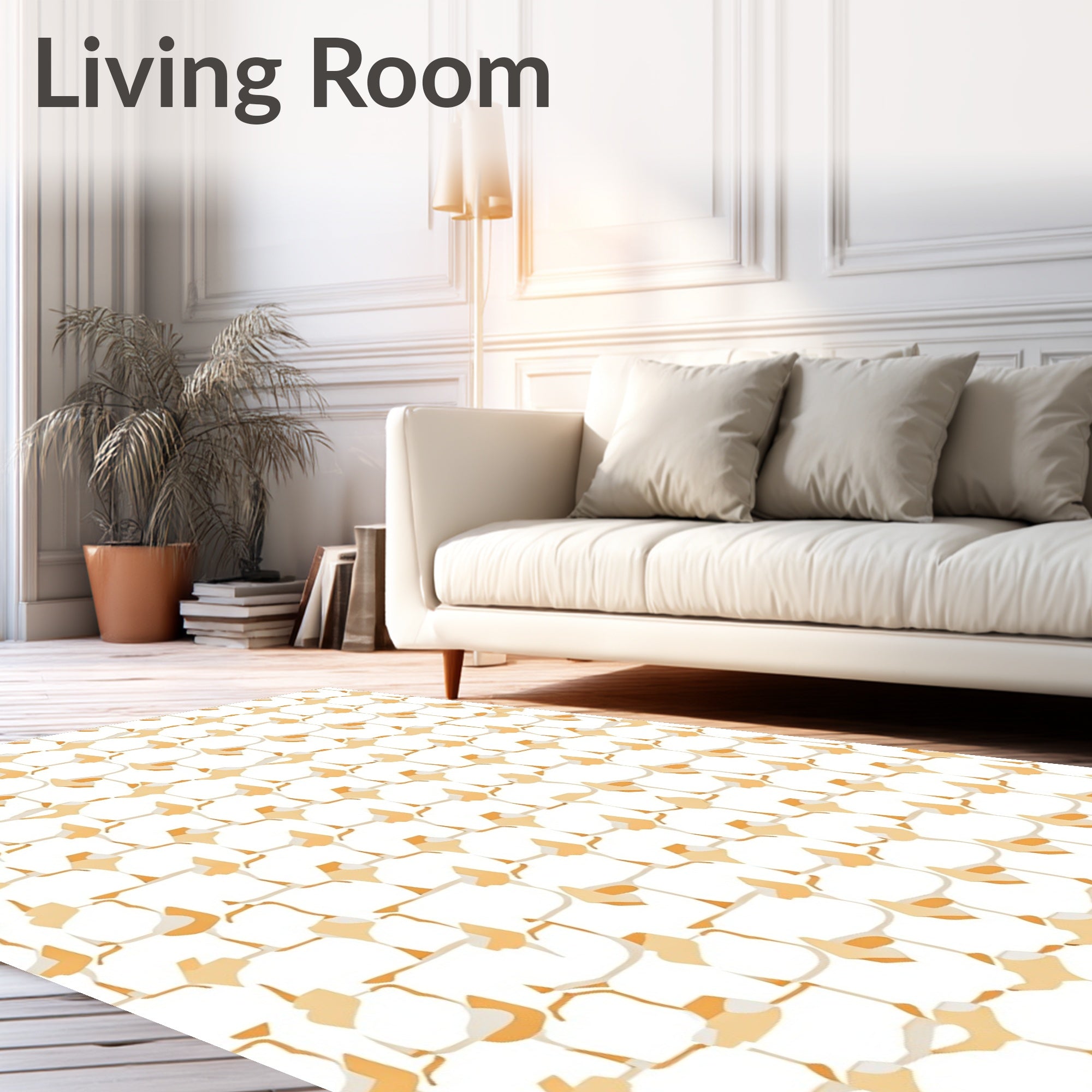 Abstract Ochre Honeycomb Pattern Rug