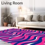 Dynamic Wavy Blue Pink White Design Rug