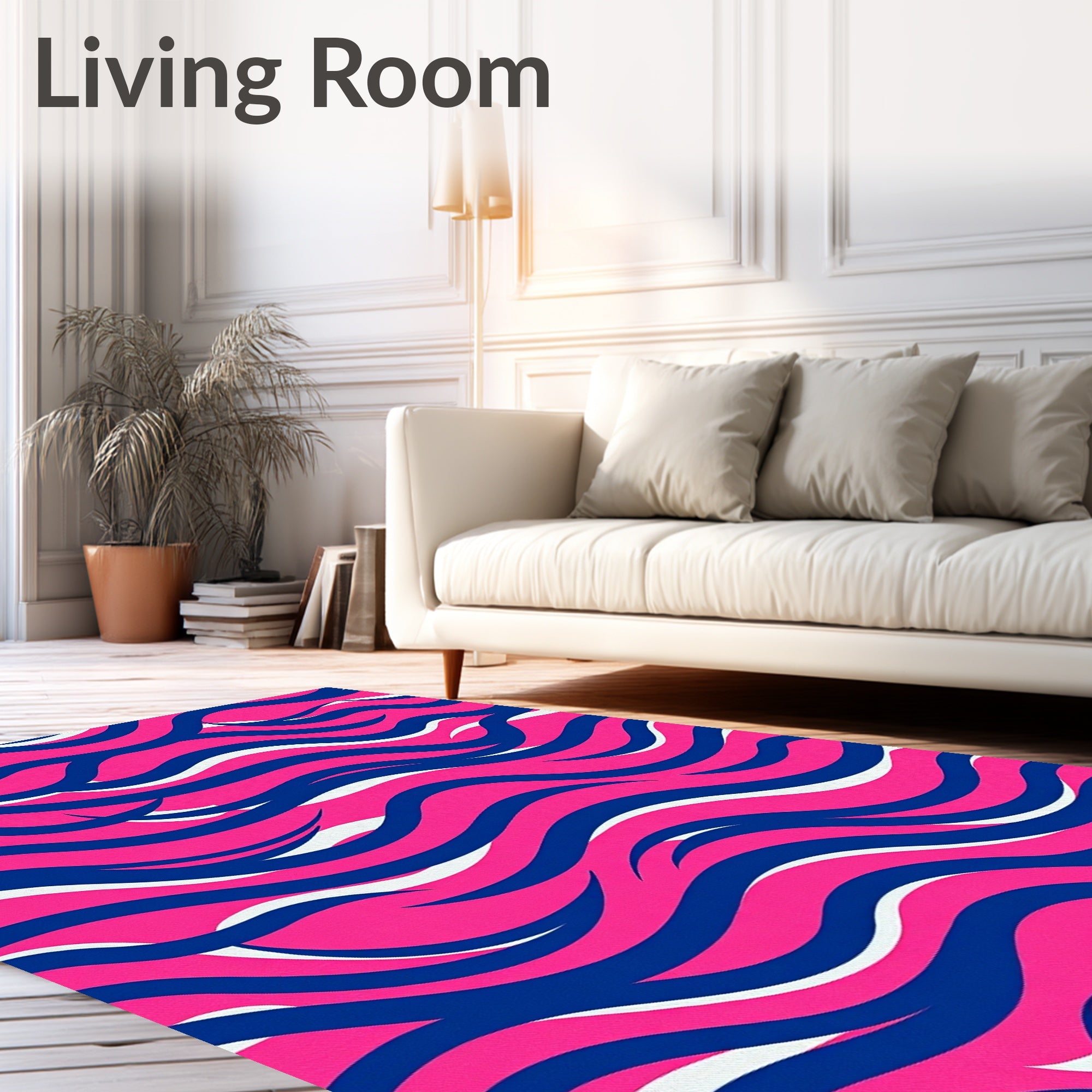 Dynamic Wavy Blue Pink White Design Rug