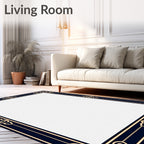 Dark Blue Golden Scroll Border Rug