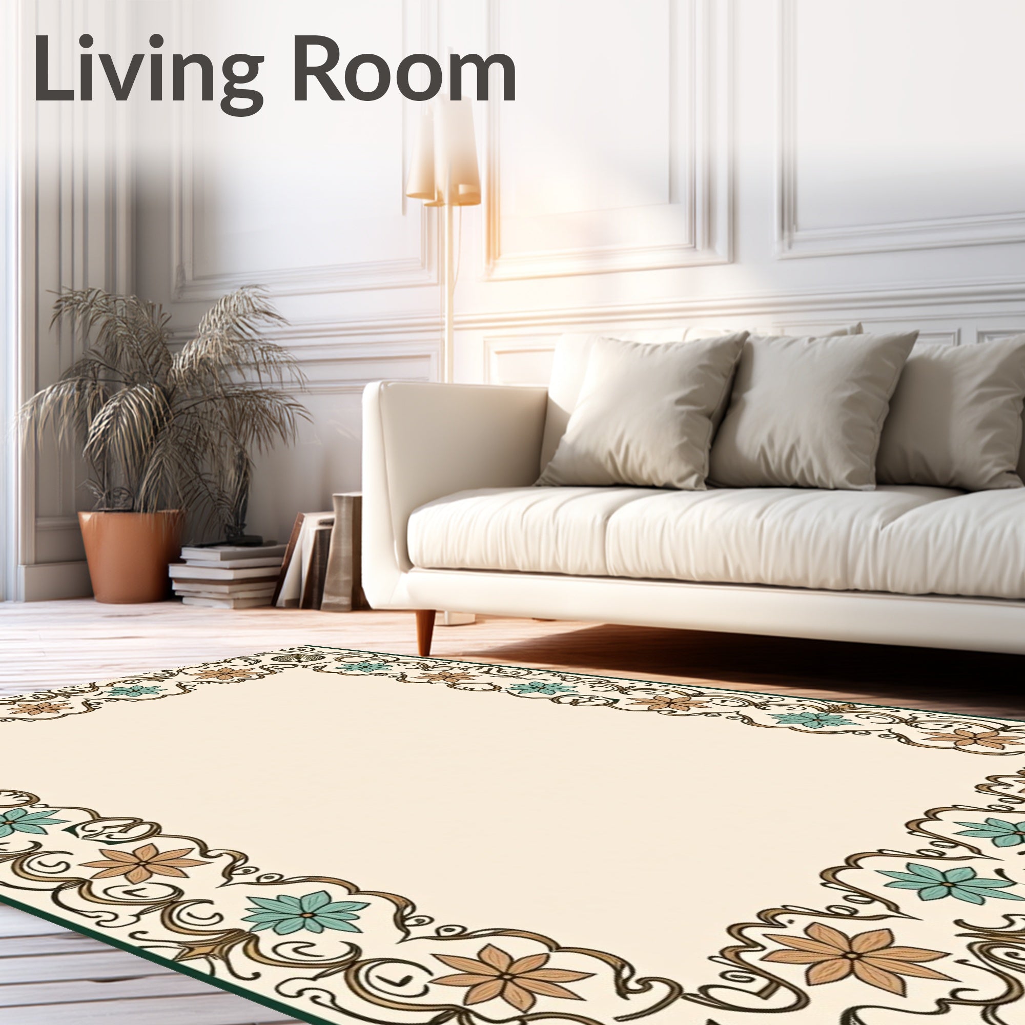 Floral Swirl Vine Border Design Rug