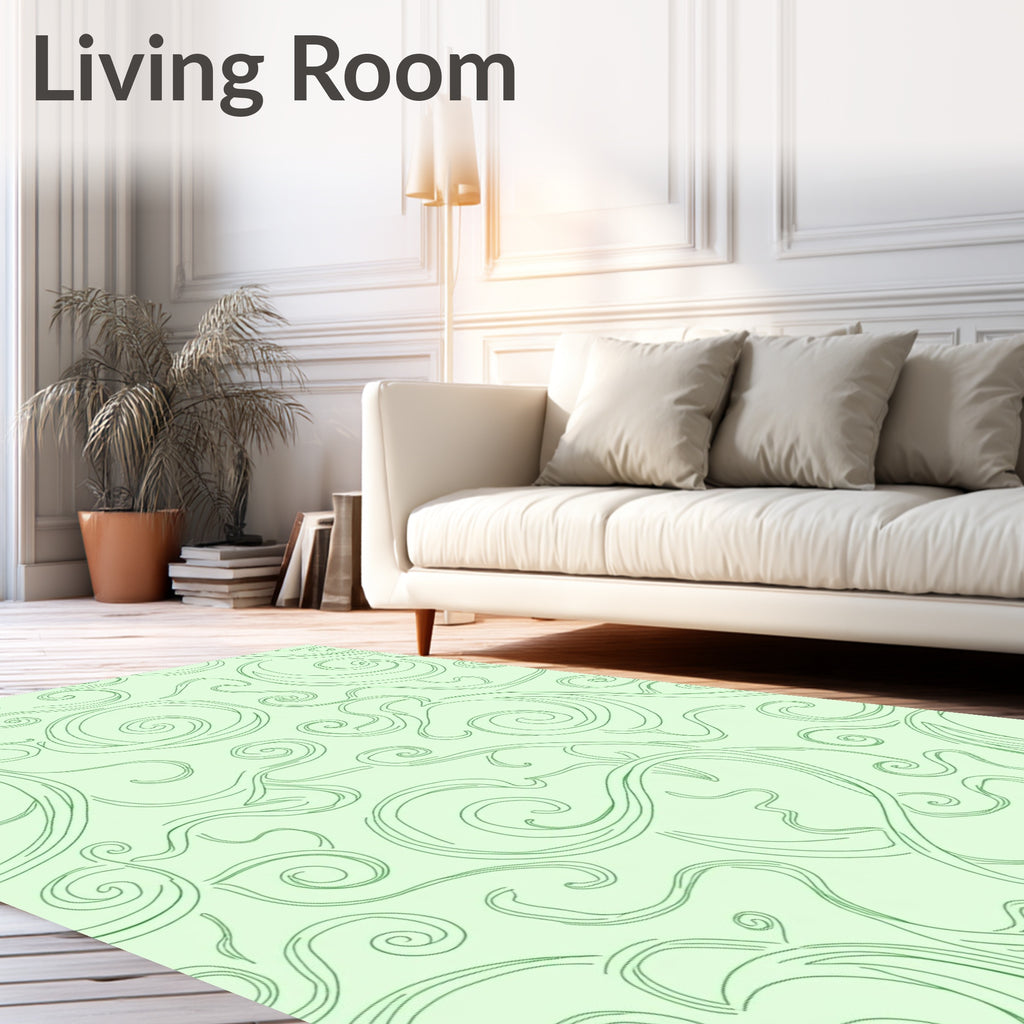 Light Green Swirling Vine Pattern Rug