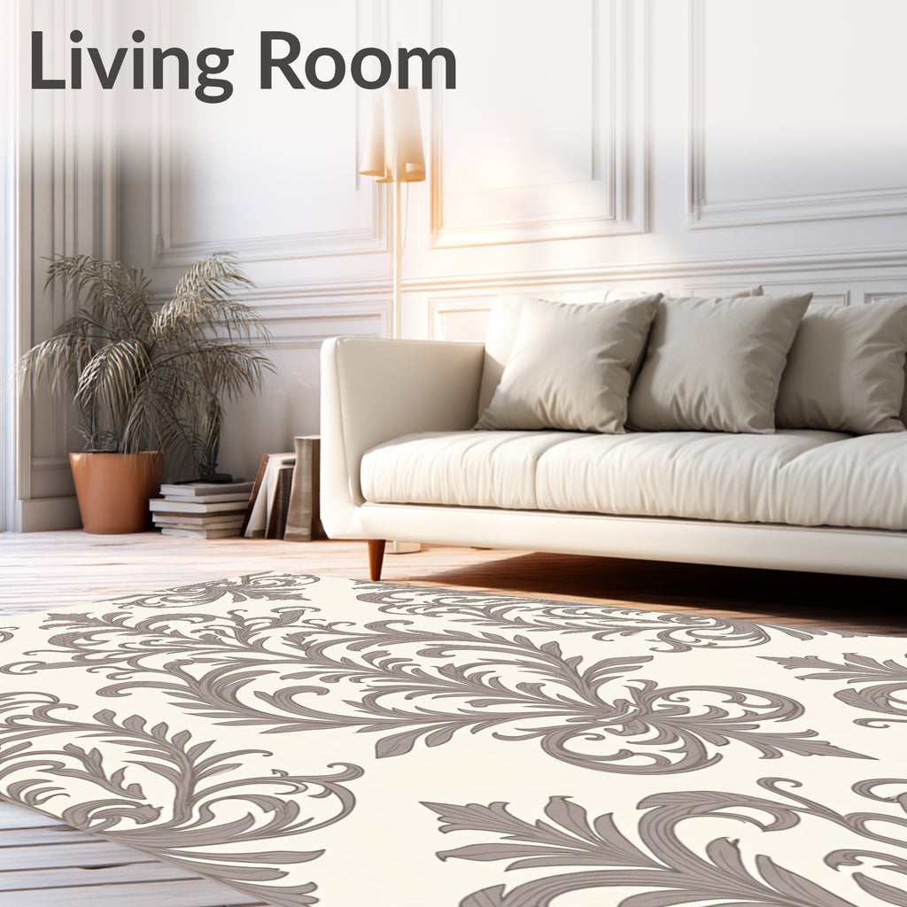 Elegant Damask Scroll Pattern Rug