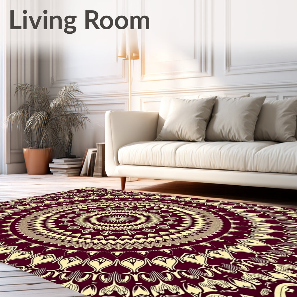 Rich Burgundy Cream Mandala Pattern Rug
