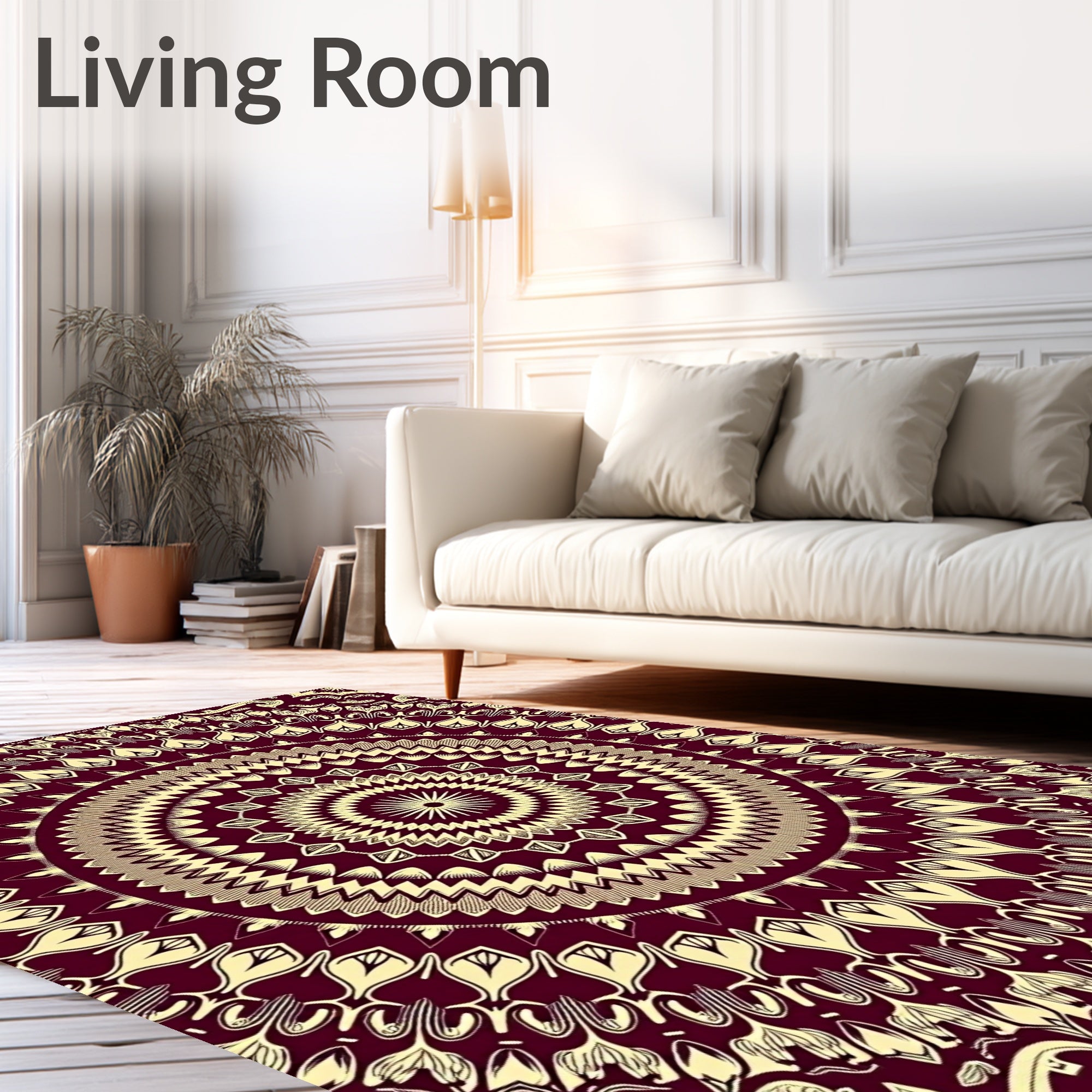 Rich Burgundy Cream Mandala Pattern Rug