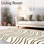 Abstract Wavy Brown Line Pattern Rug