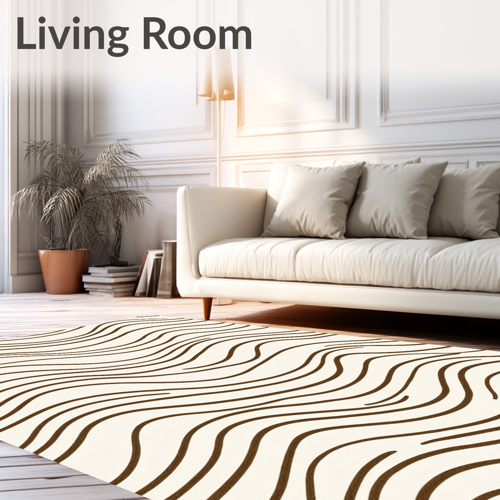 Abstract Wavy Brown Line Pattern Rug