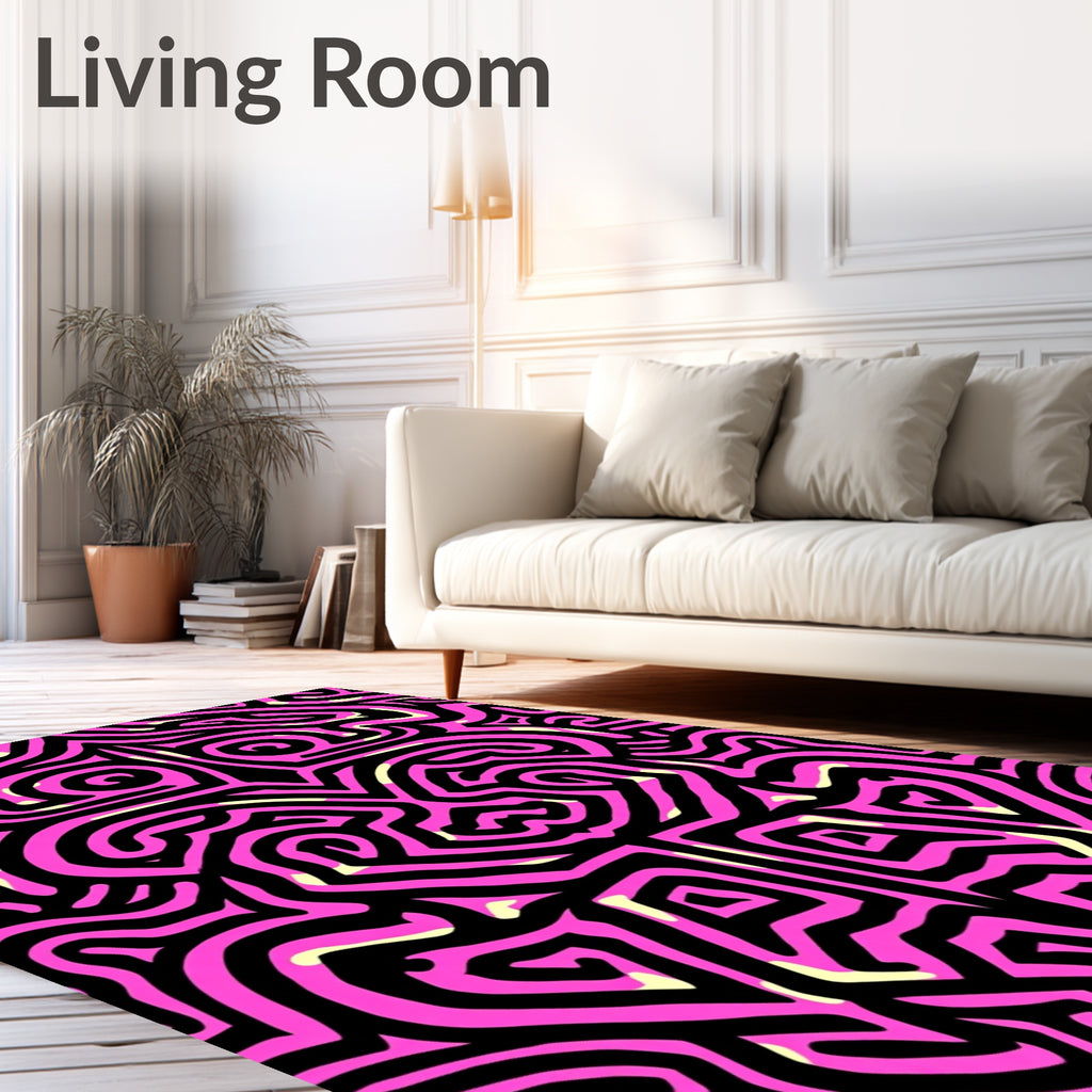 Bold Pink Black Maze Pattern Rug
