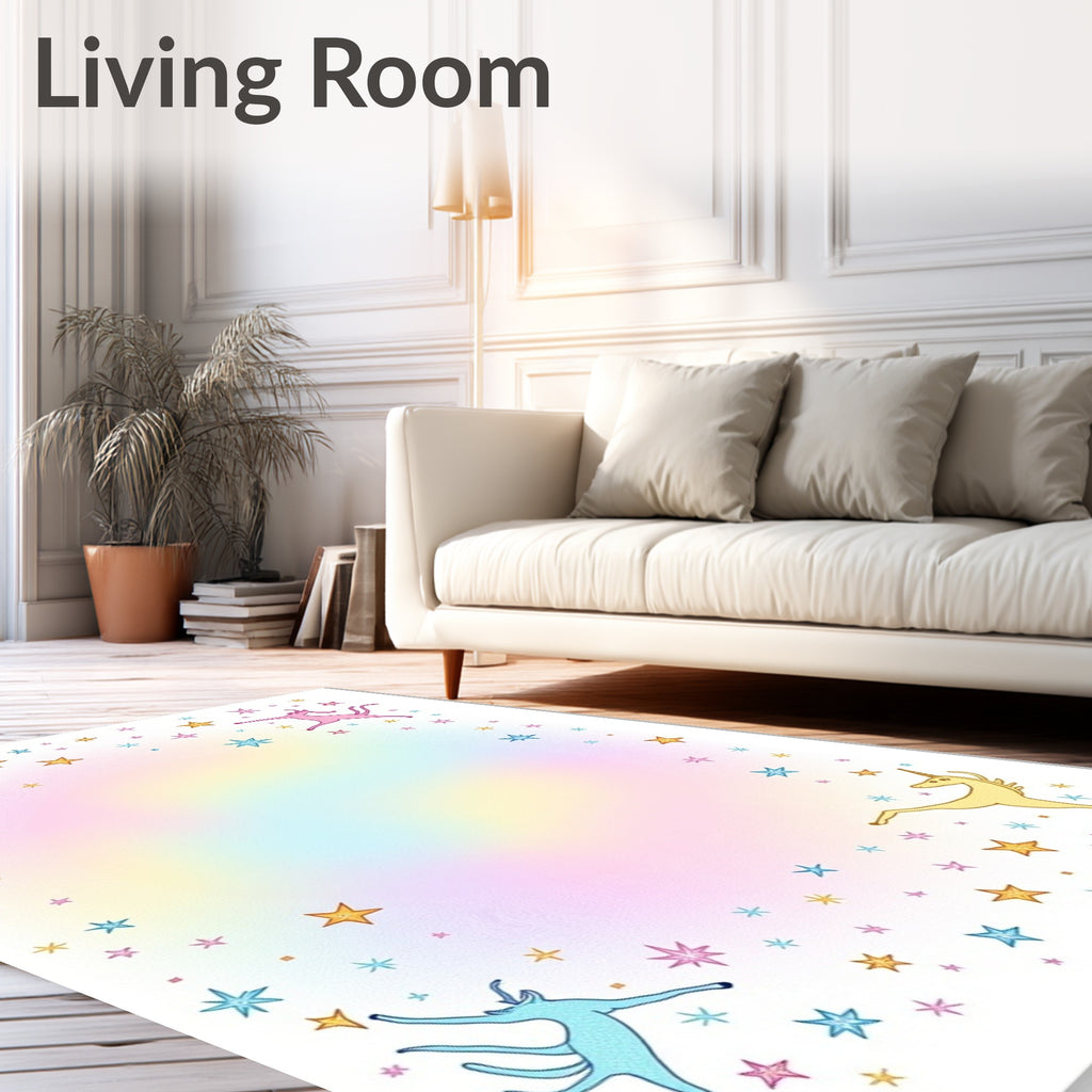 Playful Unicorn Star Border Pattern Rug