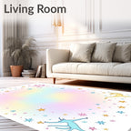 Playful Unicorn Star Border Pattern Rug