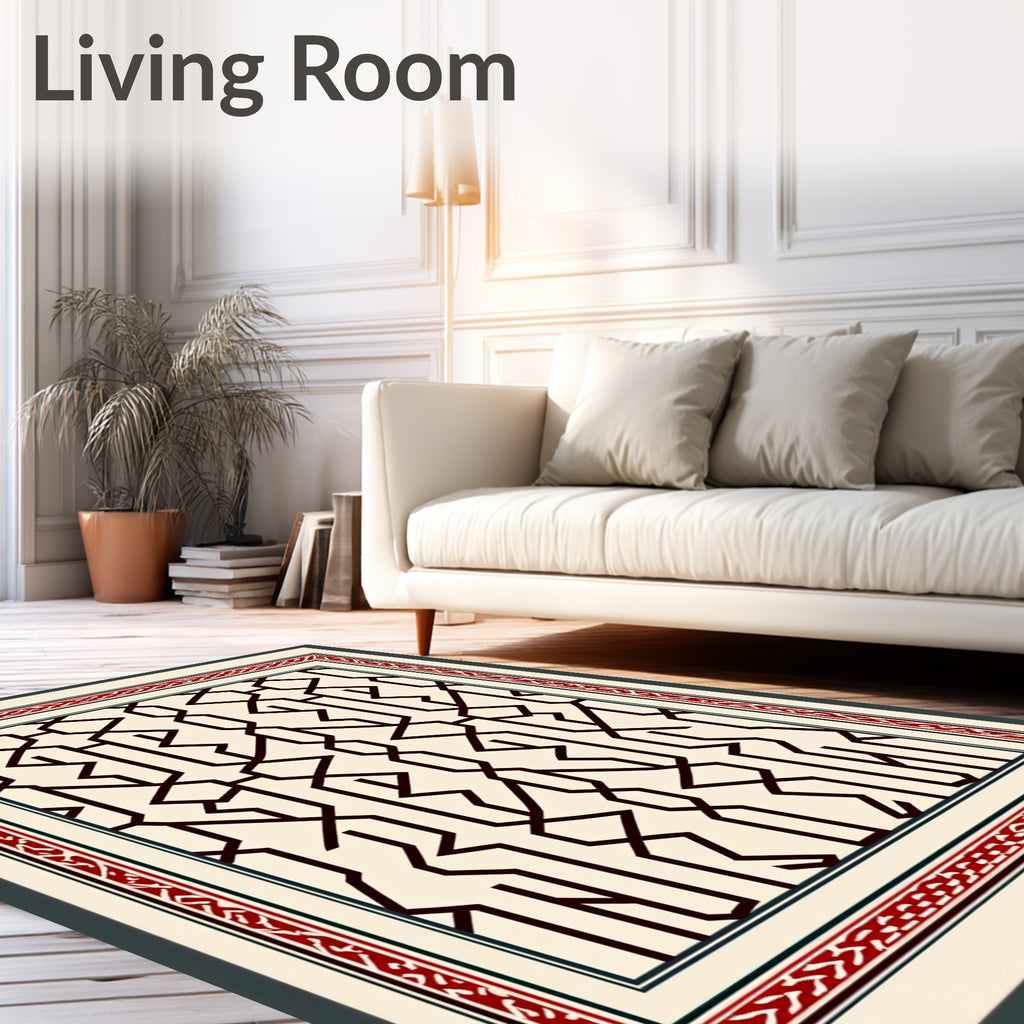 Intricate Geometric Red Border Rug
