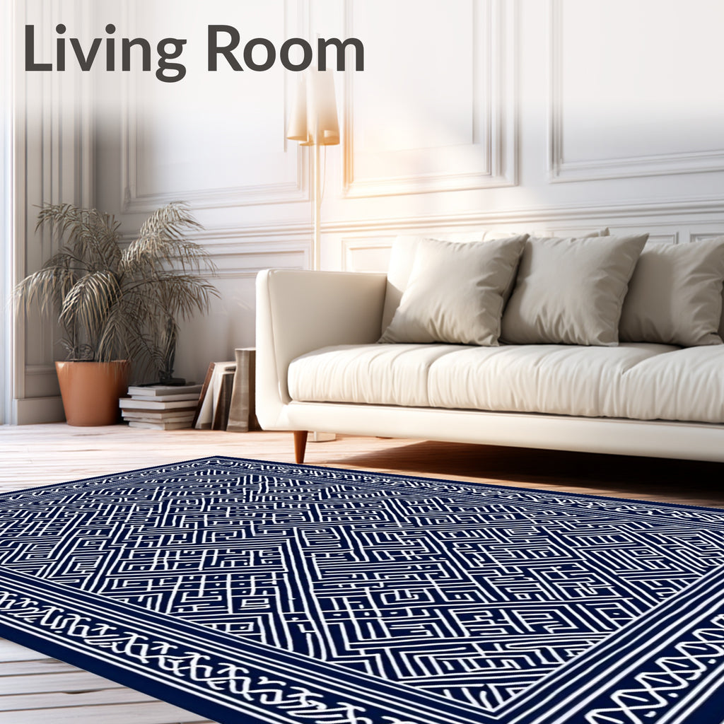 Navy White Intricate Geometric Pattern Rug