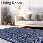 Navy White Intricate Geometric Pattern Rug