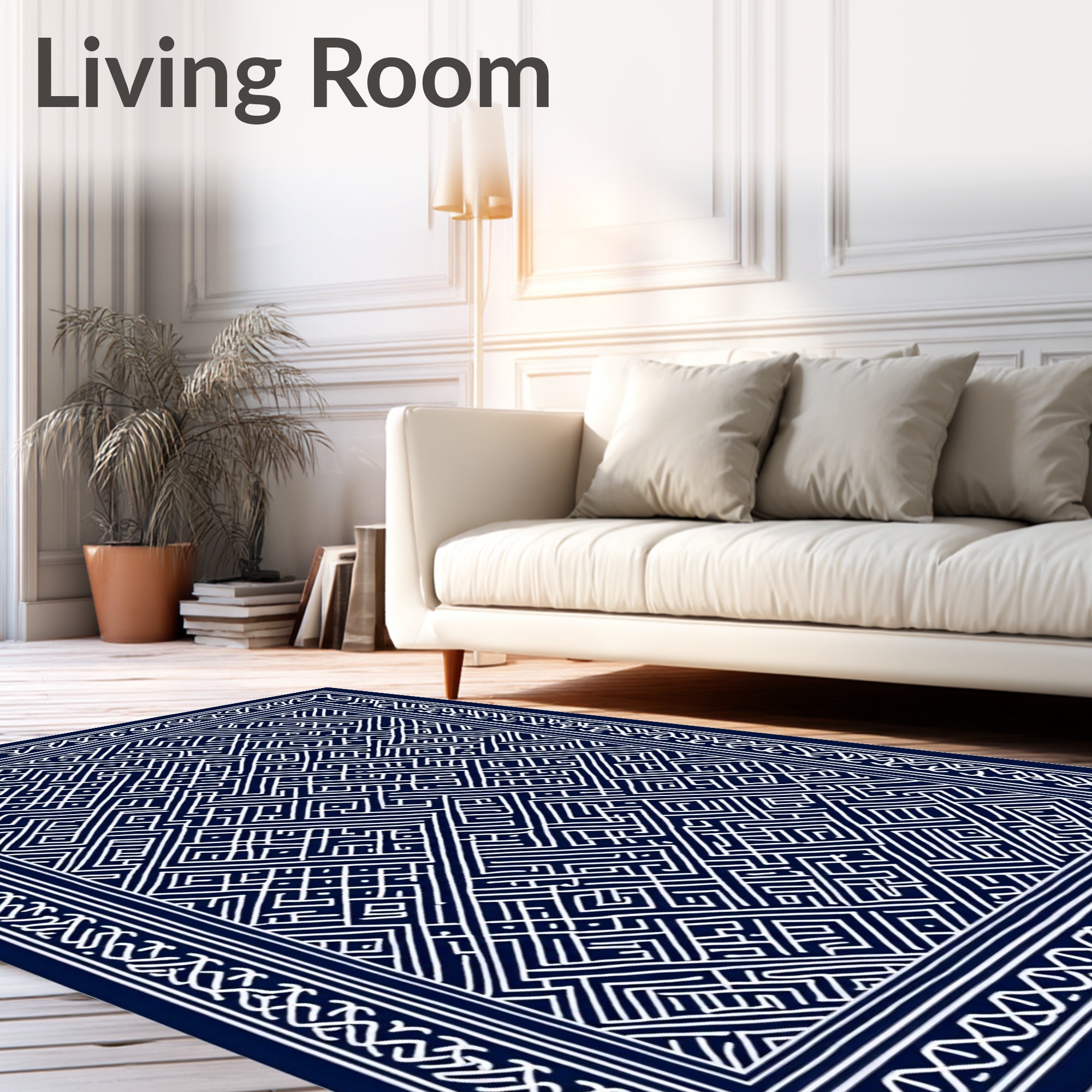 Navy White Intricate Geometric Pattern Rug